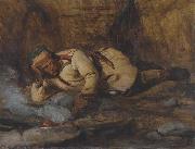 Francois Auguste Biard A Laplander asleep by a fire Germany oil painting artist